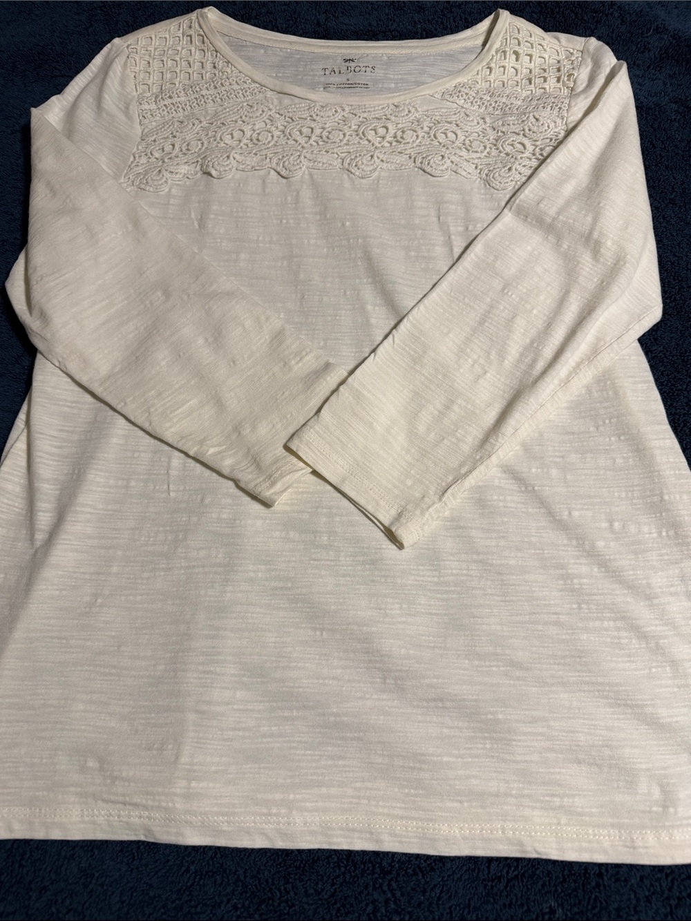Talbots small Cream Crochet Yoke 3/4  Sleeve Tee